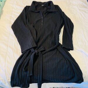 Old Navy Ribbed Black Dress with Tie Waist